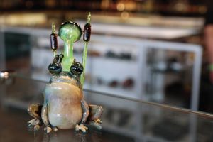 Frog shaped glass piece at House of Glass in Des Moines, Iowa